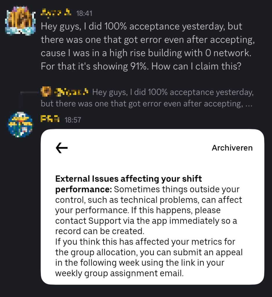 Elevators cause trouble when doing a work as a delivery worker because network connections are lost. 1 mistake like doing anything inside the ubereats app, and it costs the worker a hard-earned bonus and a lower group assignment (less shifts to plan) on top of that.